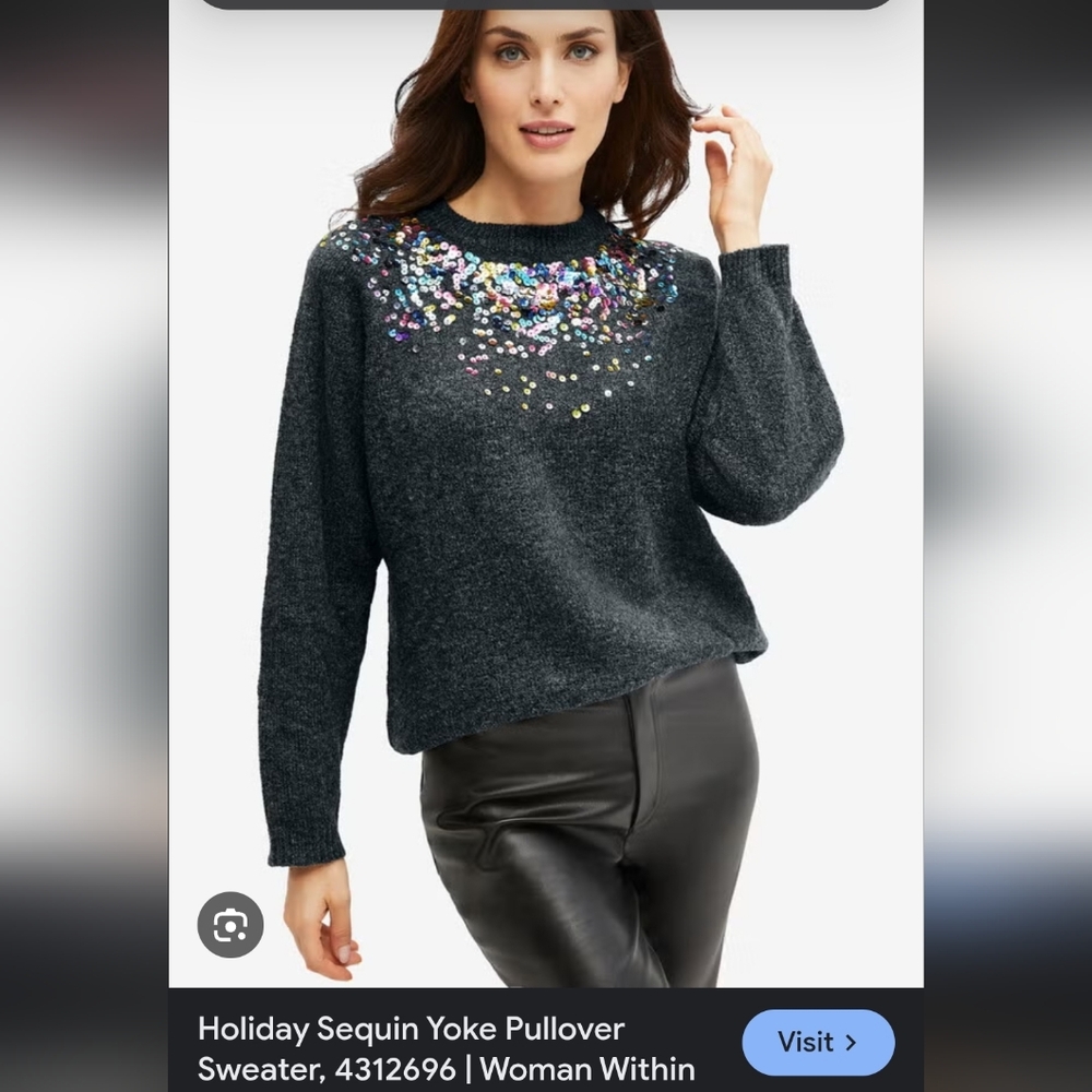 Westport Charcoal Sweater with Colorful sequin Accents.pit To Pit 22" - Picture 2 of 5
